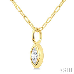 1/5 Ctw Marquise Cut Bezel Set Diamond Fashion Pendant With Paperclip Chain in 14K Yellow Gold