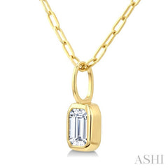1/5 Ctw Emerald Cut Bezel Set Diamond Fashion Pendant With Paperclip Chain in 14K Yellow Gold