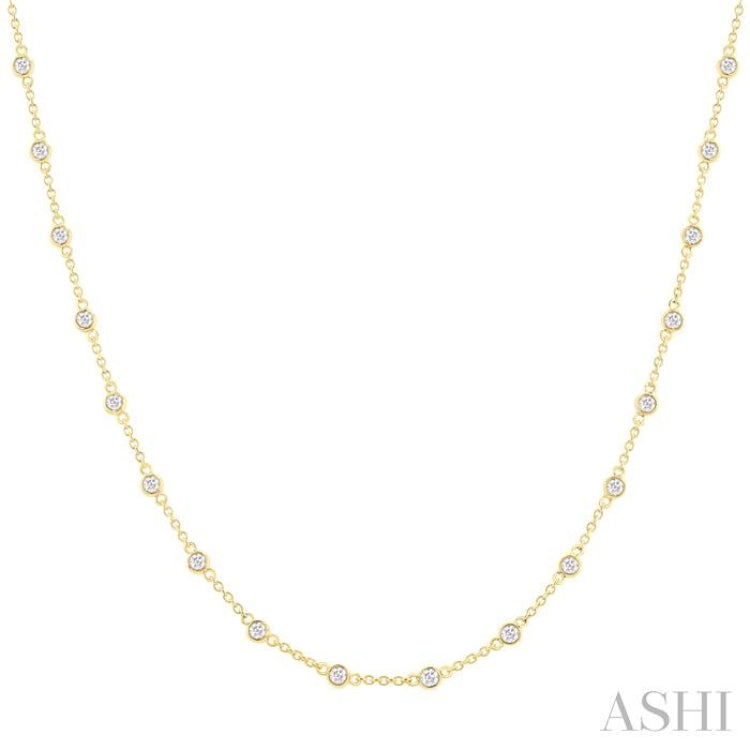 1 Ctw Bezel Set Round Cut Diamond Station Necklace in 14K Yellow Gold