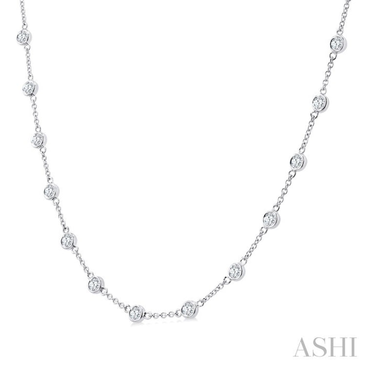2 Ctw Bezel Set Round Cut Diamond Station Necklace in 14K White Gold