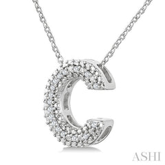 1/20 Ctw Bubble Accent Initial 'C' Round Cut Diamond Fashion Pendant With Chain in Sterling Silver