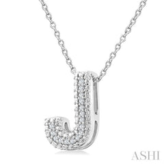 1/20 Ctw Bubble Accent Initial 'J' Round Cut Diamond Fashion Pendant With Chain in Sterling Silver