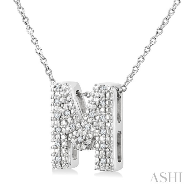 1/20 Ctw Bubble Accent Initial 'M' Round Cut Diamond Fashion Pendant With Chain in Sterling Silver