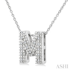 1/20 Ctw Bubble Accent Initial 'M' Round Cut Diamond Fashion Pendant With Chain in Sterling Silver
