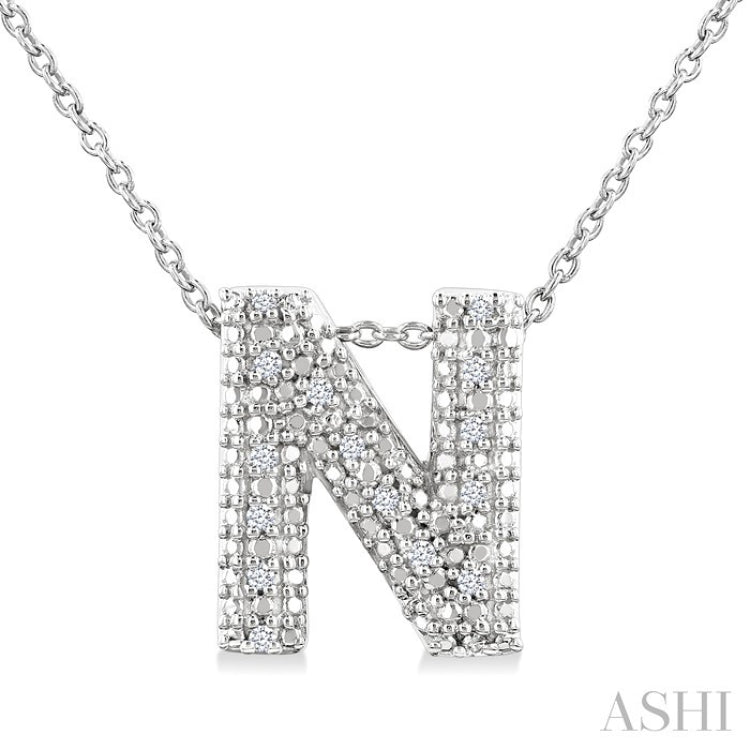 1/20 Ctw Bubble Accent Initial 'N' Round Cut Diamond Fashion Pendant With Chain in Sterling Silver
