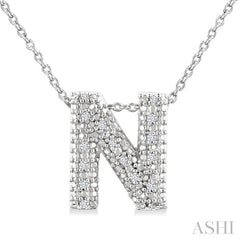 1/20 Ctw Bubble Accent Initial 'N' Round Cut Diamond Fashion Pendant With Chain in Sterling Silver