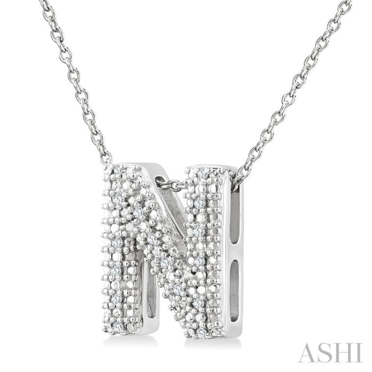 1/20 Ctw Bubble Accent Initial 'N' Round Cut Diamond Fashion Pendant With Chain in Sterling Silver