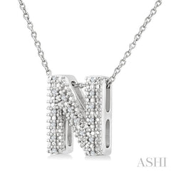 1/20 Ctw Bubble Accent Initial 'N' Round Cut Diamond Fashion Pendant With Chain in Sterling Silver