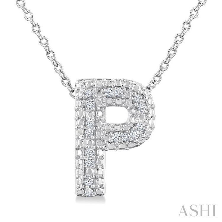 1/20 Ctw Bubble Accent Initial 'P' Round Cut Diamond Fashion Pendant With Chain in Sterling Silver