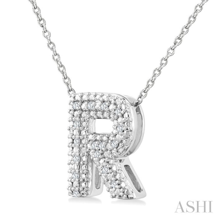 1/20 Ctw Bubble Accent Initial 'R' Round Cut Diamond Fashion Pendant With Chain in Sterling Silver