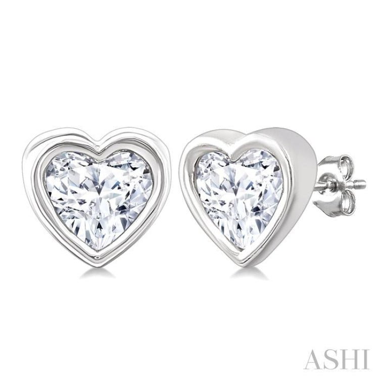 1/5 Ctw Petite Bezel Set Heart Shape Diamond Fashion Stud Earrings in 10K White Gold