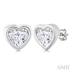 1/5 Ctw Petite Bezel Set Heart Shape Diamond Fashion Stud Earrings in 10K White Gold