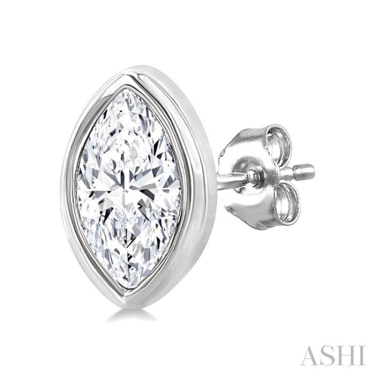1/5 Ctw Petite Bezel Set Marquise Cut Diamond Fashion Stud Earring in 10K White Gold