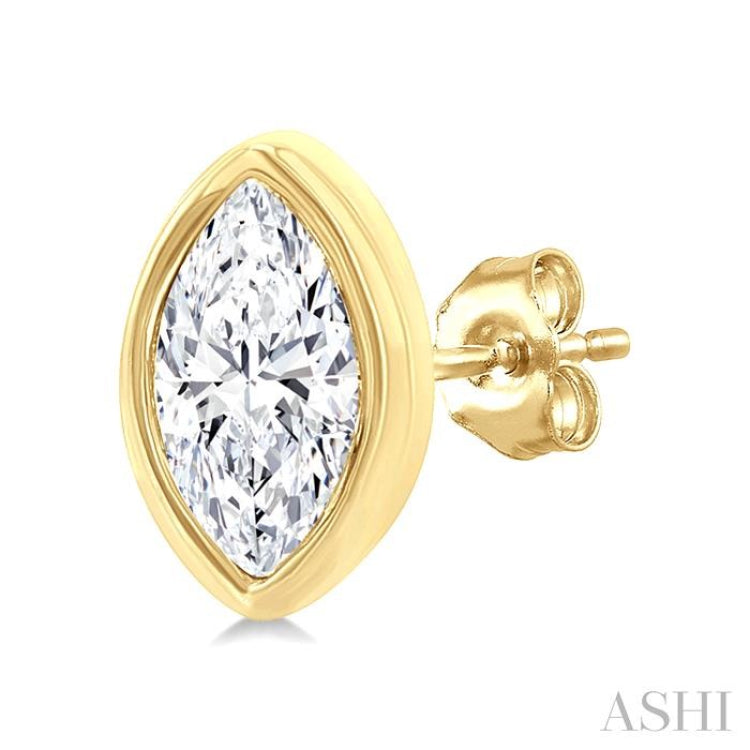 1/5 Ctw Petite Bezel Set Marquise Cut Diamond Fashion Stud Earring in 10K Yellow Gold
