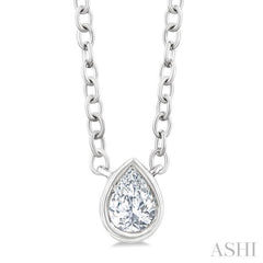 1/6 Ctw Petite Bezel Set Pear Cut Diamond Fashion Pendant With Chain in 10K White Gold