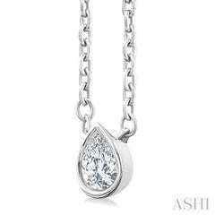 1/6 Ctw Petite Bezel Set Pear Cut Diamond Fashion Pendant With Chain in 10K White Gold