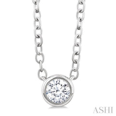 1/6 Ctw Petite Bezel Set Round Cut Diamond Fashion Pendant With Chain in 10K White Gold