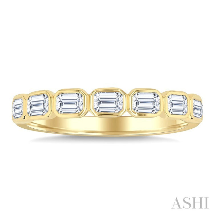 3/4 Ctw East-West Emerald Cut Bezel Diamond Fashion Band in 14K Yellow Gold