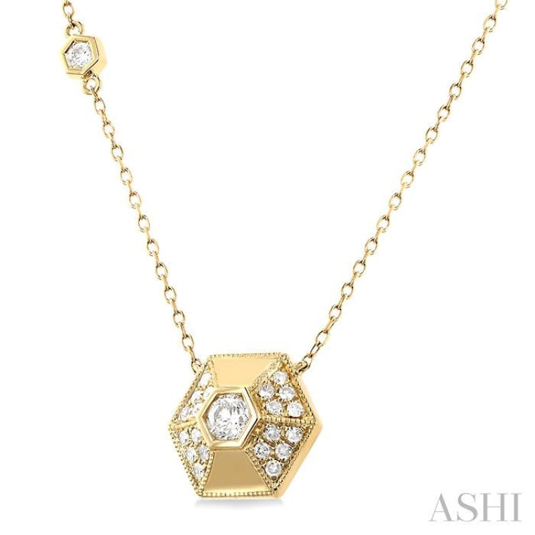 3/8 Ctw Hexagon Shape Round Cut Diamond Fashion Necklace in 14K Yellow Gold