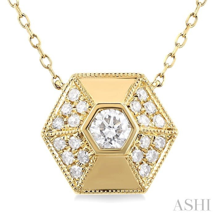 3/8 Ctw Hexagon Shape Round Cut Diamond Fashion Necklace in 14K Yellow Gold
