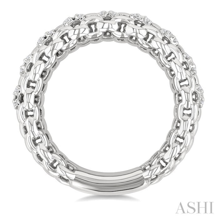 1/10 Ctw Bold Cable Chain Inspired Round Cut Diamond Fashion Ring in Sterling Silver