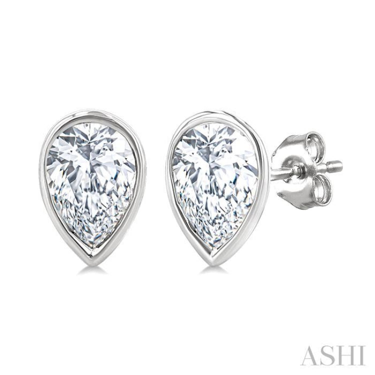 1/5 Ctw Petite Bezel Set Pear Cut Diamond Fashion Stud Earring in 10K White Gold