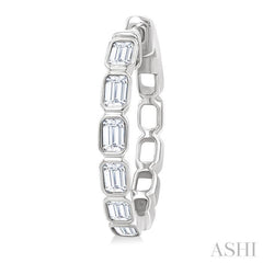1 1/10 Ctw Bezel Set Emerald Cut Diamond Fashion Hoop Earring in 14K White Gold