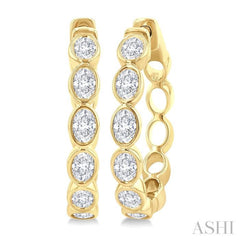 1 1/10 Ctw Bezel Set Oval Cut Diamond Fashion Hoop Earrings in 14K Yellow Gold