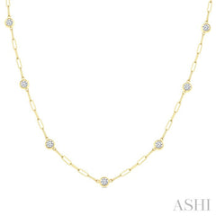 1 Ctw Bezel Set Round Cut Diamond Paperclip Station Necklace in 14K Yellow Gold