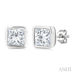 1/5 Ctw Petite Bezel Set Princess Cut Diamond Fashion Stud Earring in 10K White Gold