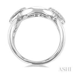 1/10 Ctw Oval Shape Bar Accent Round Cut Diamond Bold Fashion Ring in Sterling Silver