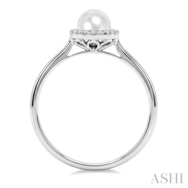 5 MM White Cultured Pearl and 1/20 Ctw Round Cut Diamond Halo Ring in 10K White Gold