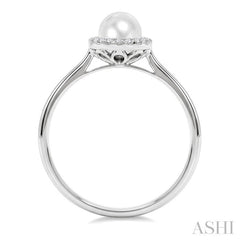 5 MM White Cultured Pearl and 1/20 Ctw Round Cut Diamond Halo Ring in 10K White Gold