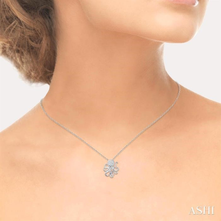 1/6 Ctw Petite Octopus Round Cut Diamond Fashion Pendant With Chain in 10K White Gold