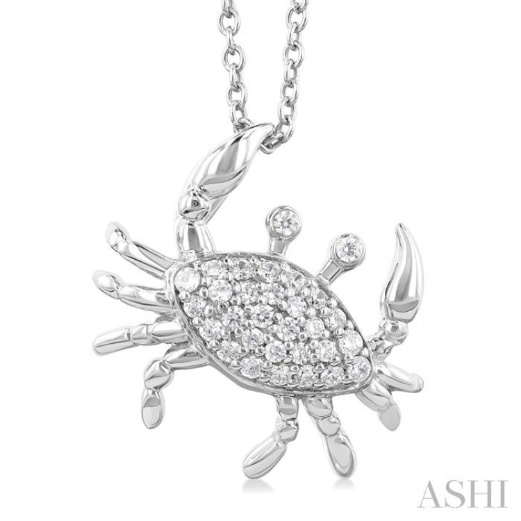 1/6 Ctw Petite Slanted Crab Round Cut Diamond Fashion Pendant With Chain in 10K White Gold