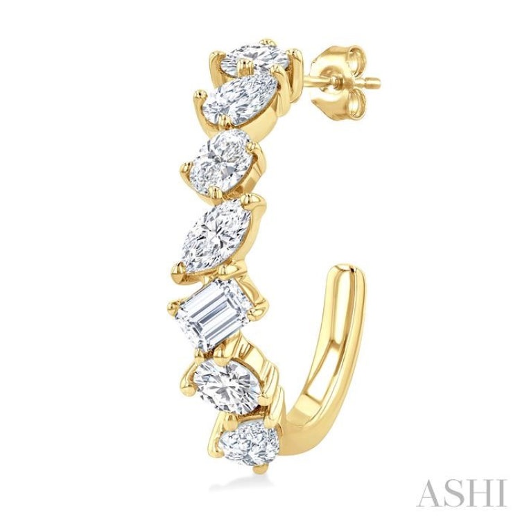 1 1/2 Ctw Scatter Mixed Diamond Cut Fashion Half Hoop Earrings in 14K Yellow Gold