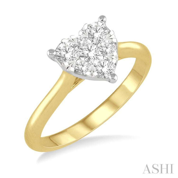 1/2 Ctw Round Cut Diamond Heart Shape Lovebright Ring in 14K Yellow and White Gold