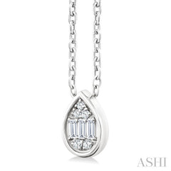1/6 Ctw Petite Bezel Set Pear Shape Fusion Baguette and Round Cut Diamond Fashion Pendant With Chain in 10K White Gold