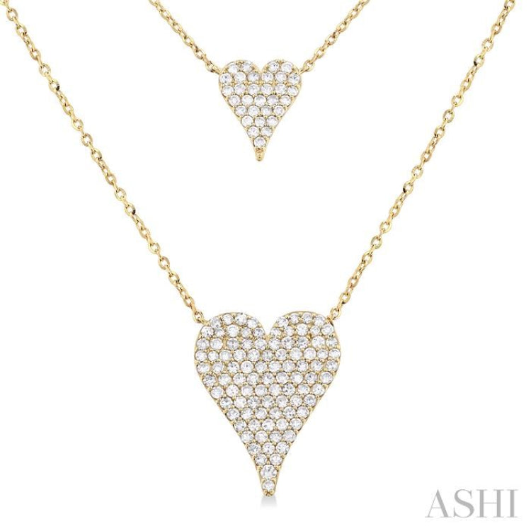 3/4 Ctw 2-Layered Heart Shape Round Cut Diamond Fashion Necklace in 14K Yellow Gold