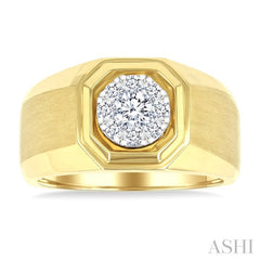 1/2 Ctw Octagonal Shape Lovebright Round Cut Diamond Men's Ring in 10K Yellow and White Gold