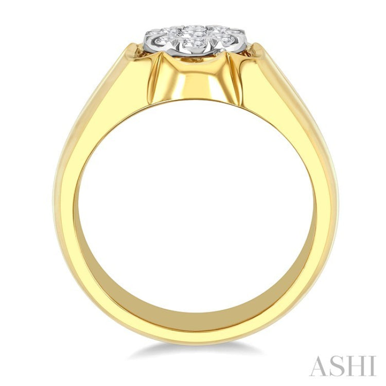 3/4 Ctw Floral Center Lovebright Round Cut Diamond Men's Ring in 10K Yellow and White Gold