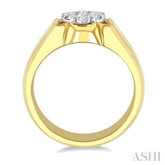 3/4 Ctw Floral Center Lovebright Round Cut Diamond Men's Ring in 10K Yellow and White Gold
