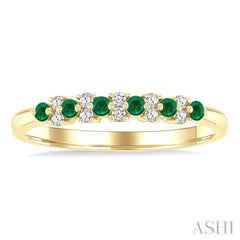 1.9 MM Emerald and 1/10 Ctw Round Cut Diamond Precious Band in 14K Yellow Gold