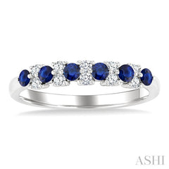 2.3 MM Sapphire and 1/5 Ctw Round Cut Diamond Precious Band in 14K White Gold