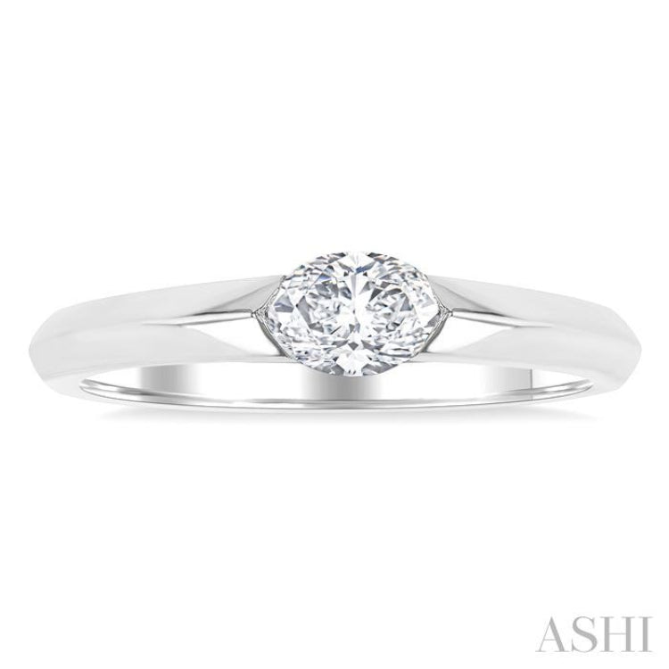 1/3 Ctw East-West Set Oval Cut Diamond Fashion Ring in 14K White Gold