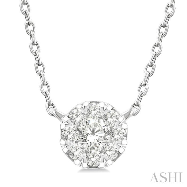 1/10 Ctw Lovebright Petite Round Shape Round Cut Diamond Fashion Pendant With Chain in 10K Yellow and White Gold