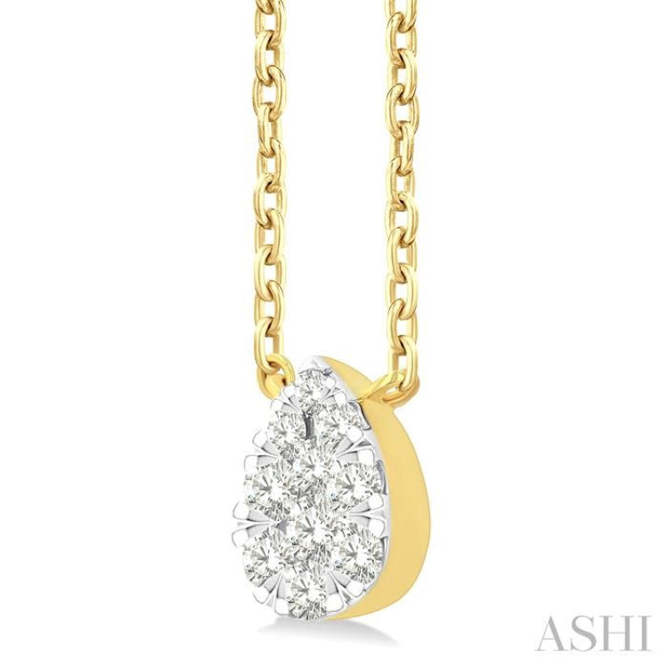 1/10 Ctw Lovebright Petite Pear Shape Round Cut Diamond Fashion Pendant With Chain in 10K Yellow Gold