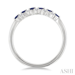 1.9 MM Sapphire and 1/10 Ctw Round Cut Diamond Precious Band in 14K White Gold