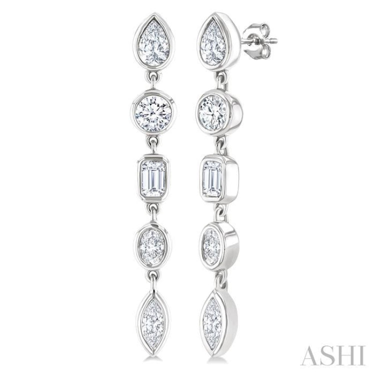 1 Ctw Bezel Set Mixed Diamond Cut Fashion Earrings in 14K White Gold