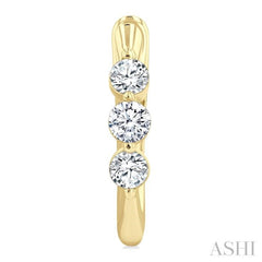 1/2 Ctw 3-Stone Round Cut Diamond Fashion Hoop Earrings in 14K Yellow Gold
